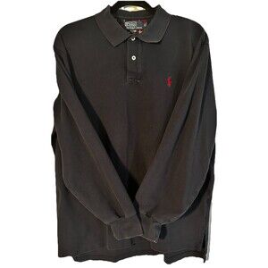 Polo Ralph Lauren Men's Sz XL Navy Blue Cotton Long Sleeve Polo Shirt Red Pony